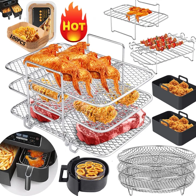 AIR FRYER RACK Stainless Steel Double Basket Liners Grill for Ninja