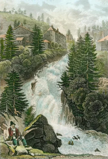BAD GASTEIN - Flussansicht Wildbad - Stahlstich 1840