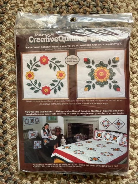 Vintage 80s Paragon Needlecraft Creative Quilting Squares Kit Whig Rose New