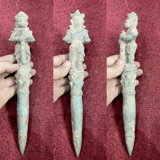 Unique Ancient luristan bronze dagger With Rare Patina And Warrior Terminal