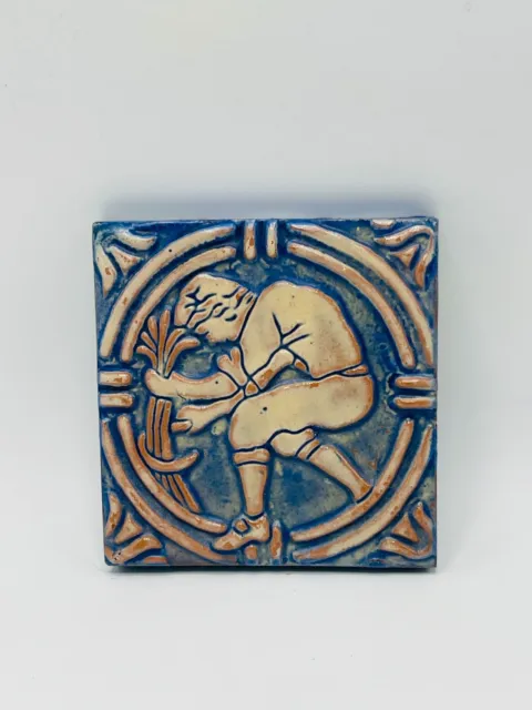 Mercer Moravian Tile Wheat Reaper Arts & Crafts Pottery Blue