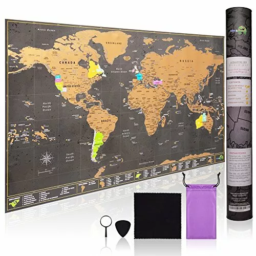 Scratch Off World Map Large - Ultra detailed with all U.S States - Accessories