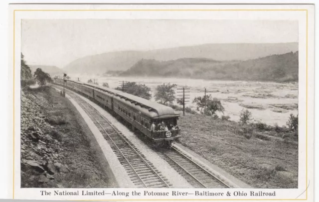 Postcard National Limited Train Along Potomac River Baltimore & Ohio Railroad RR