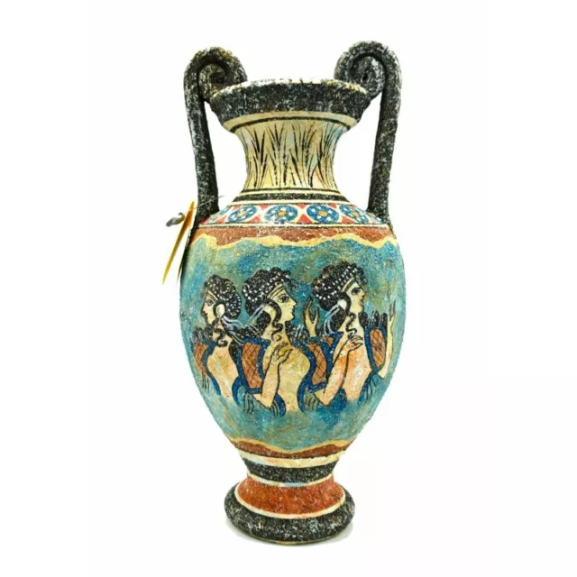 Ladies in Blue Ancient Greek Minoan Amphora Ceramic Handmade Pottery 11.42 in