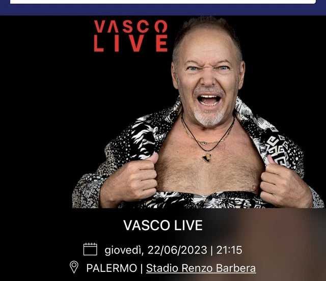 Biglietto Tribuna Coperta concerto Vasco Rossi Palermo 22 Giugno