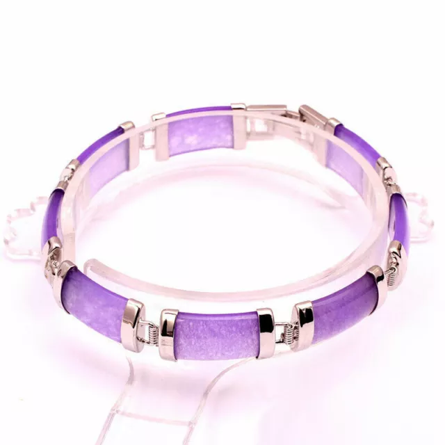 Fashion Purple Jade White Gold Plated Clasp Link Women Lady Girl Bangle Bracelet