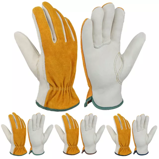 Cowhide Leather Gloves Grip Comfort Heavy Duty Safety Work Rigger Garden Mittens