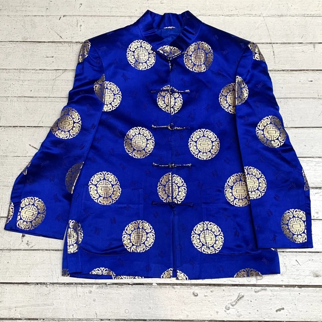 Vintage Chinese Characters Royal Blue & Gold Satin Jacket Vintage Chinese Characters Royal Blue & Gold Satin Jacket