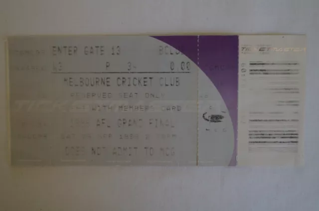 Adelaide Crows AFL MCG Grand Final 1998 Reserved Admission Tcket v Kangaroos