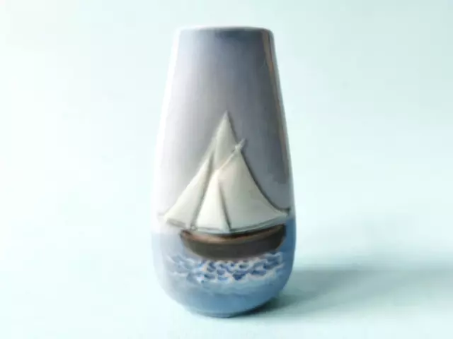 Vtg Danish Royal Copenhagen ? Sailing Ship Miniature Pottery Ceramic Vase