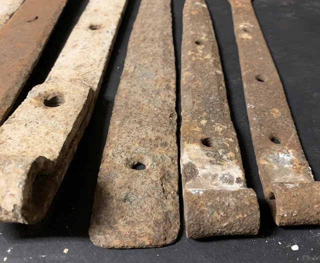 Antique Hand Forged Iron Barn Door Strap Hinges Lot of 7 from 24 1/4" to 11 3/4" 10