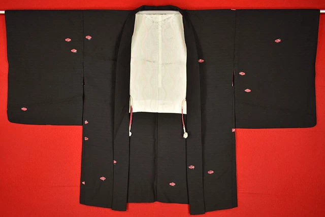 Vintage Japanese Kimono Silk Antique BORO Black HAORI Kusakizome Dyed/B420/590