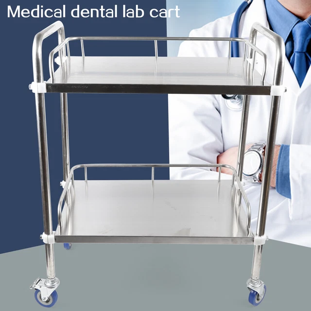 Stainless Medical Dental Lab Mobile Serving Cart Trolley Stand w/ Wheel HOT