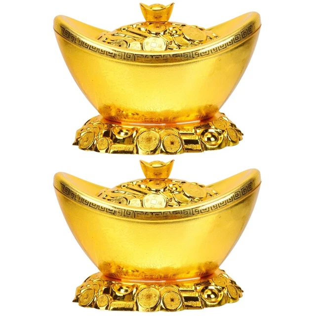 2 Pc Plastic Ingot Candy Box Office Wedding Table Decoration Chinese Gold