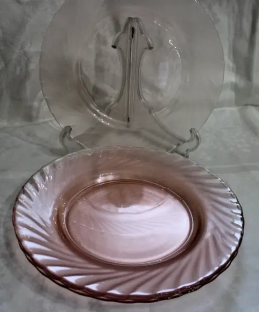 Vintage Arcoroc France Satin Rosaline Pink Swirl (4) 7.5" Luncheon Salad Plates