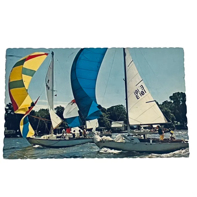 Vintage LAKE MACATAWA HOLLAND, MI Postcard Yacht Club Race Kollen Park 1973