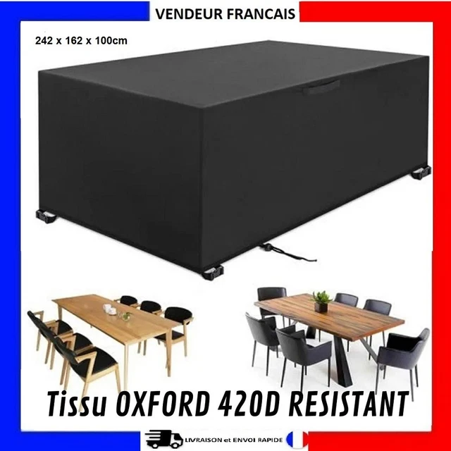 Housse Table Jardin 242x162x100cm - Tissu Oxford 420d Imperméable - Protection Vent/Poussière Extérieur
