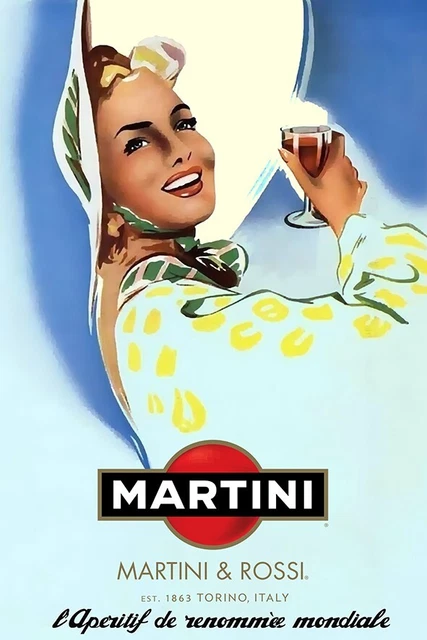 Poster Manifesto Locandina Pubblicità Aperitivo Martini Stampa Vintage 32x47 Cm.