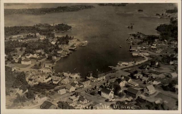 Greenville ME Aerial View c1920s-30s Real Photo Postcard