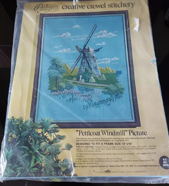 Paragon Needlecraft Creative Crewel Stitchery Petticoat Windmill Picture