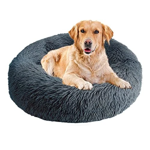 Dog Bed & Cat Bed, Calming Anti-Anxiety Donut Dog Cuddler 36" x 36" Dark Grey