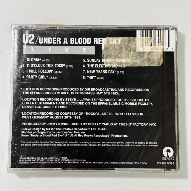 U2 LIVE UNDER A Blood Red Sky CD (1983, Island Records) Irish Postpunk ...
