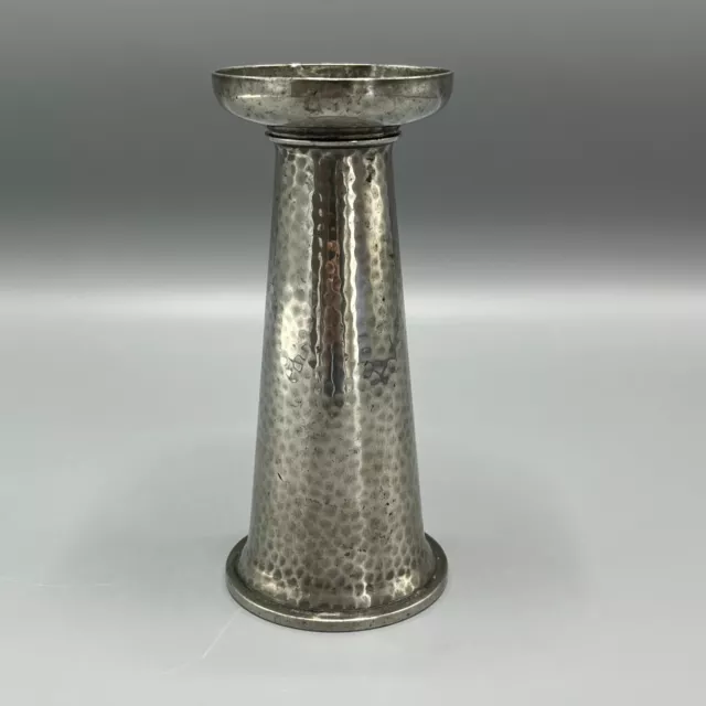 Antique Pewter Candlestick / Spill Vase Arts & Crafts Hammered English c1900 Old