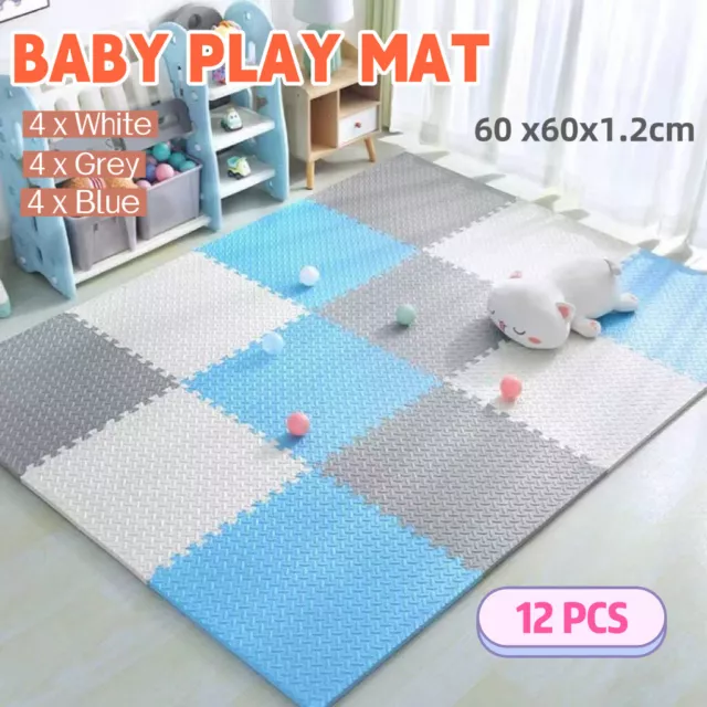 EVA Foam Mat Floor Mats Interlocking Heavy Duty Puzzle Baby Kids Playmat 12PCS