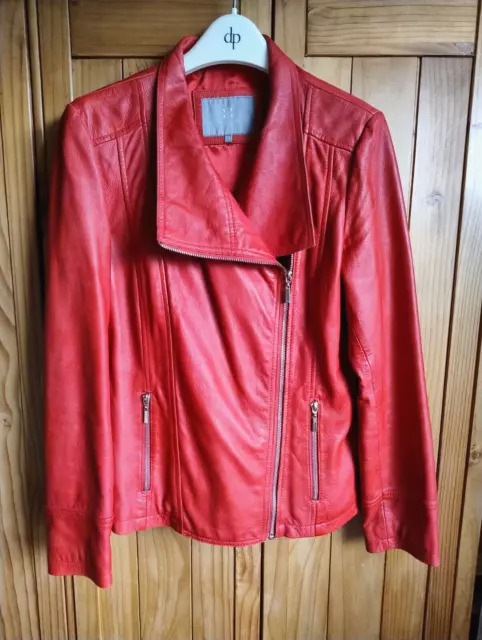 Immaculate Bright Red Lakeland Leather Jacket Size 14 Slim Biker Coat