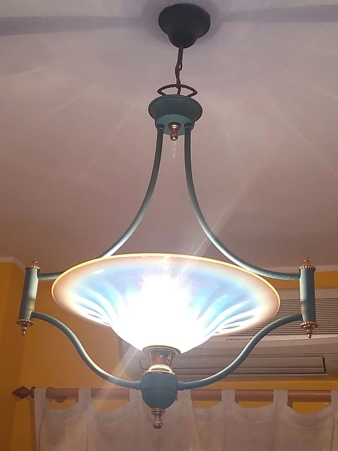 Lampadario e Piantana in metallo vernicato con vetro di Murano