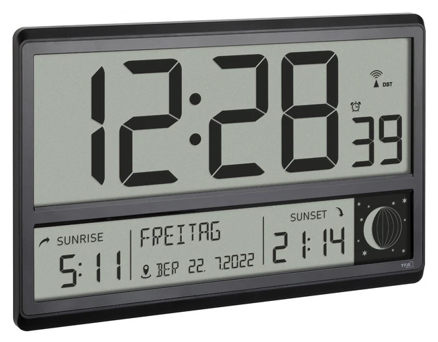 TFA 60.4524.01 XL Horloge Murale Numérique Radio Date Semaine Phase Lunaire