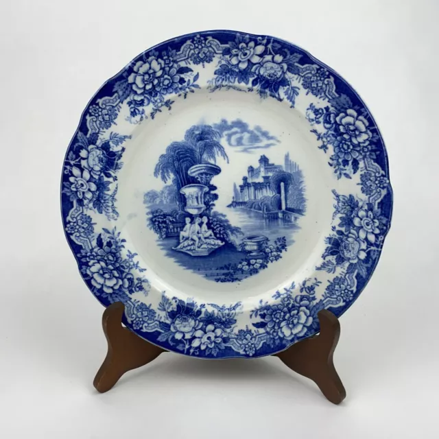 19th C. Antique John Ridgway Blue Transferware Ironstone China Dinner Plate