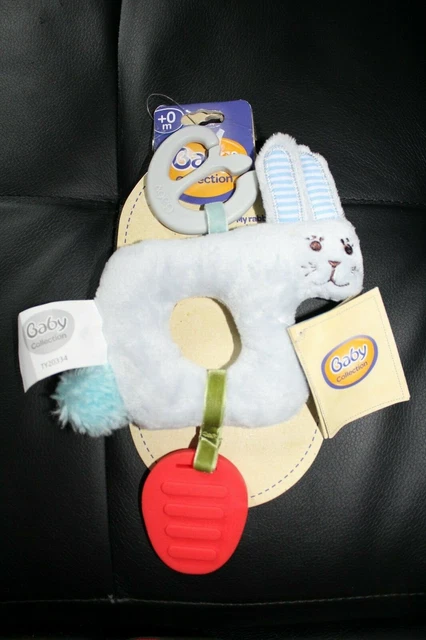 🐰Doudou peluche hochet anneau dentition lapin bleu BABY COLLECTION CMI NEUF🐰