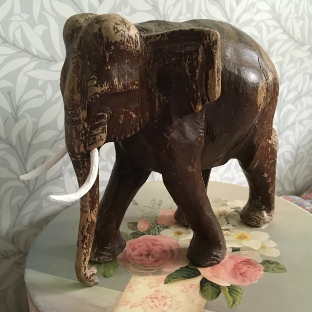 Large ELEPHANT ~ Antique 1900 Heavy Tropical Wood Hand Carved ~ Burma Myanmar