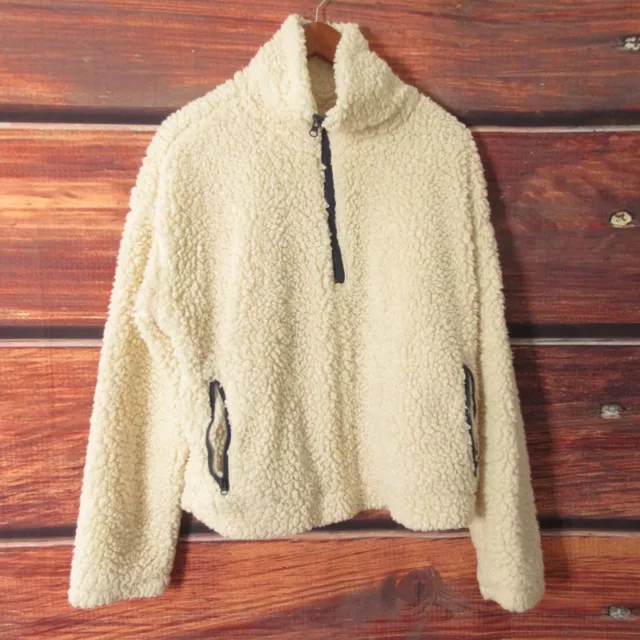 Thread & Supply Womens Ivory Wubby Fleece Sherpa Pullover Jacket - Medium