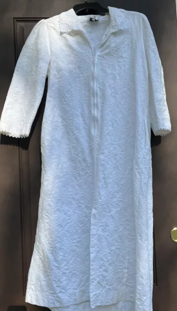 Vintage Christian Dior Loungewear Housecoat Duster Robe Gown Long White Cotton