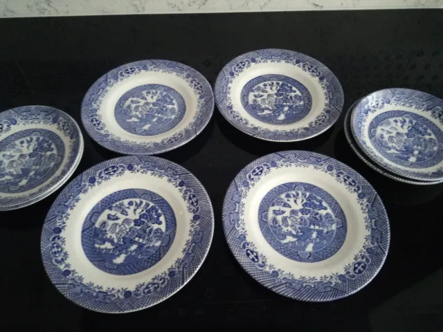 Barratts Staffordshire Blue & White Willow SET OF 4 Side Plates & 4 Saucers