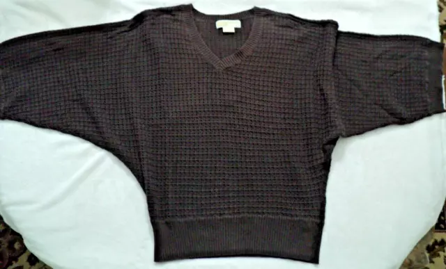 Michael Kors Womens 3/4 Sleeve Brown Knit V-Neck Pullover Sweater Size Medium