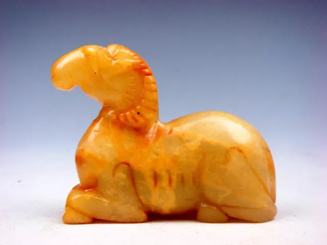 Old Nephrite Jade Stone Carved Sculpture Seated Goat Antelope #10192204