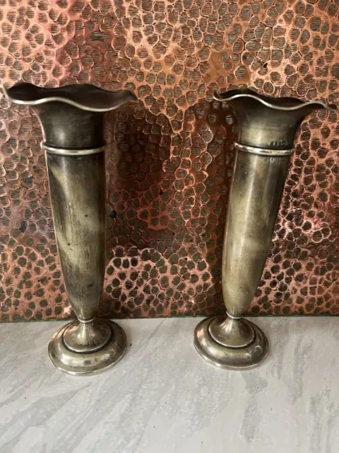 A Vintage Pair Of Silver Plated Vases/Candlesticks 7 1/2” Inches Tall
