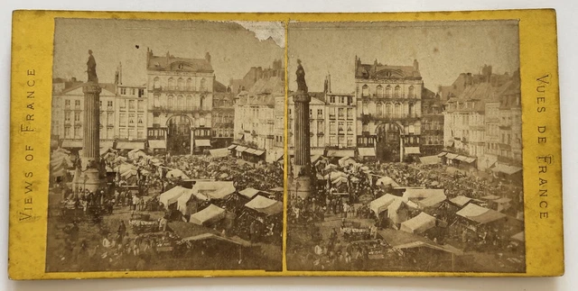 FRANCE Lille la Grand'Place c1870 Photo Stereo Albumin Vintage P76L8n