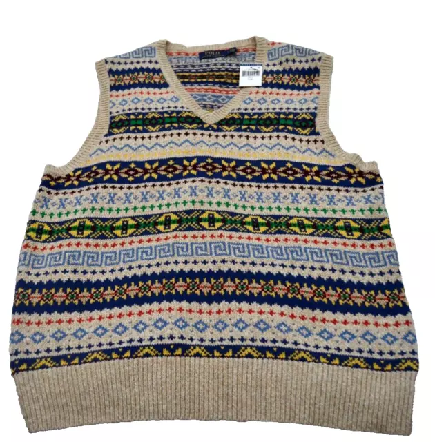 Polo Ralph Lauren Men's L Fair Isle Cashmere Blend Knit V Neck Sweater Vest NWT