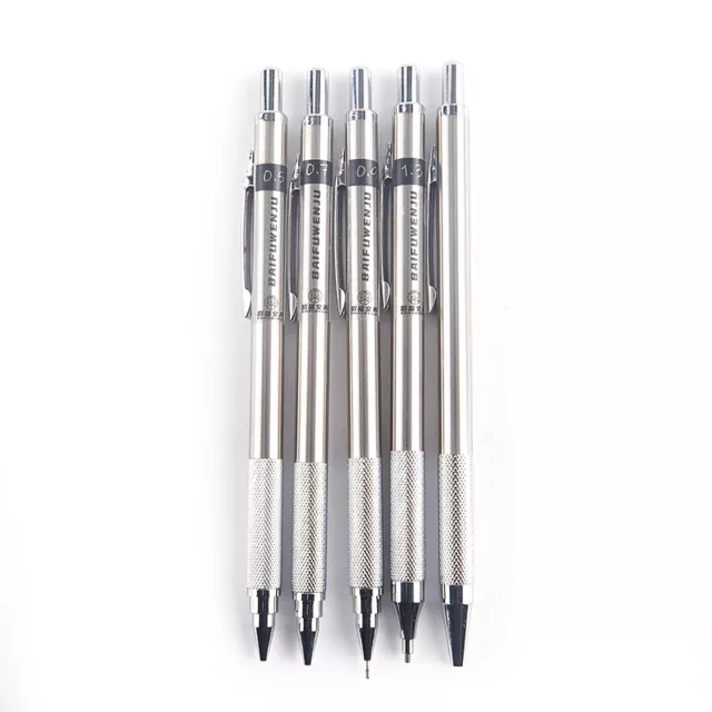 Metal Mechanical Pencil 0.5/0.7/0.9/1.3/2.0mm Drawing Automatic Pencil With Lea>