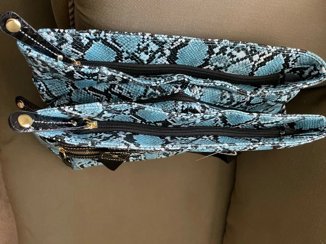 Samantha Brown Python Embossed METRO TOTE in TURQUOISE/ BLACK nwt 5