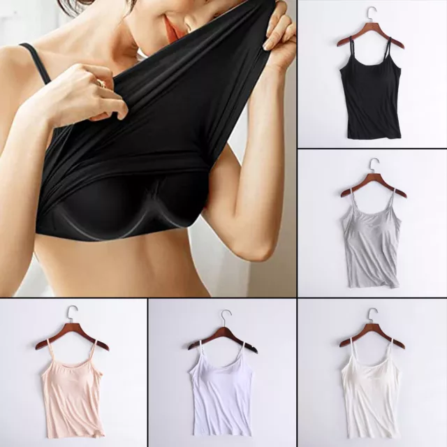 Ladies Womens Sleeveless Tee Tshirt Vest Singlet Tank Top with Built in Bra Top