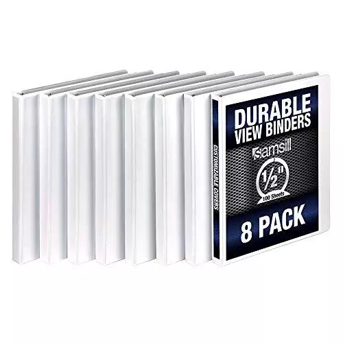 samsill 3 ring durable view binders made in the usa, 1/2 inch round ring , clear