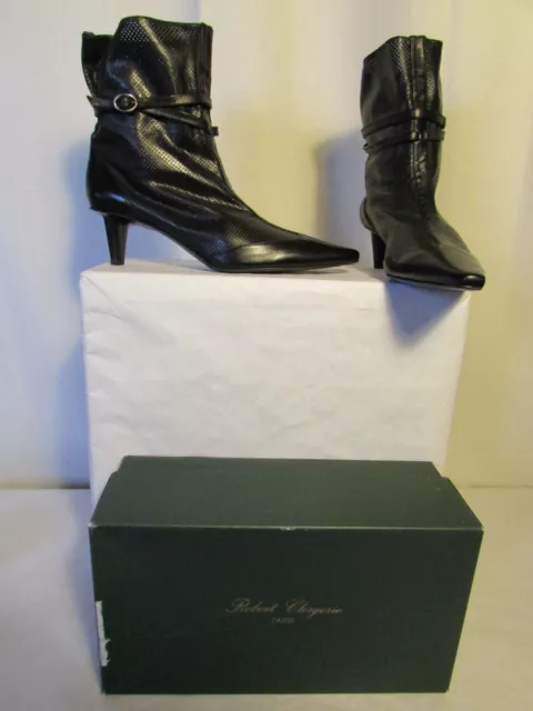 boots/bottines Robert Clergerie cuir noir et cuir noir ajouré pointure 9