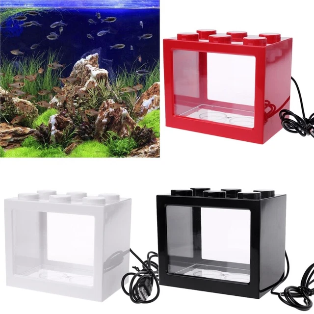 Mini Aquarium USB Fish Tank With LED Lamp Light Betta Cylinder Fish Fighting 3