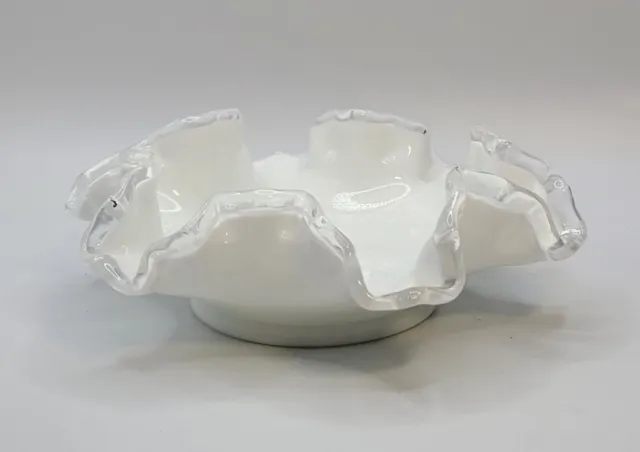 Fenton Silver Crest Milk Glass Round Double-Crimped Bowl • Candy/Trinket/Candle