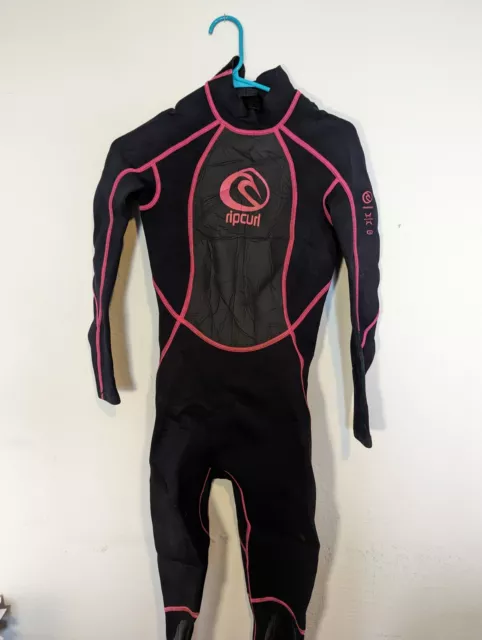 Roxy Girl Womens Full Wetsuit Size 8 Black Classic 3:2 Pink Trim Accents